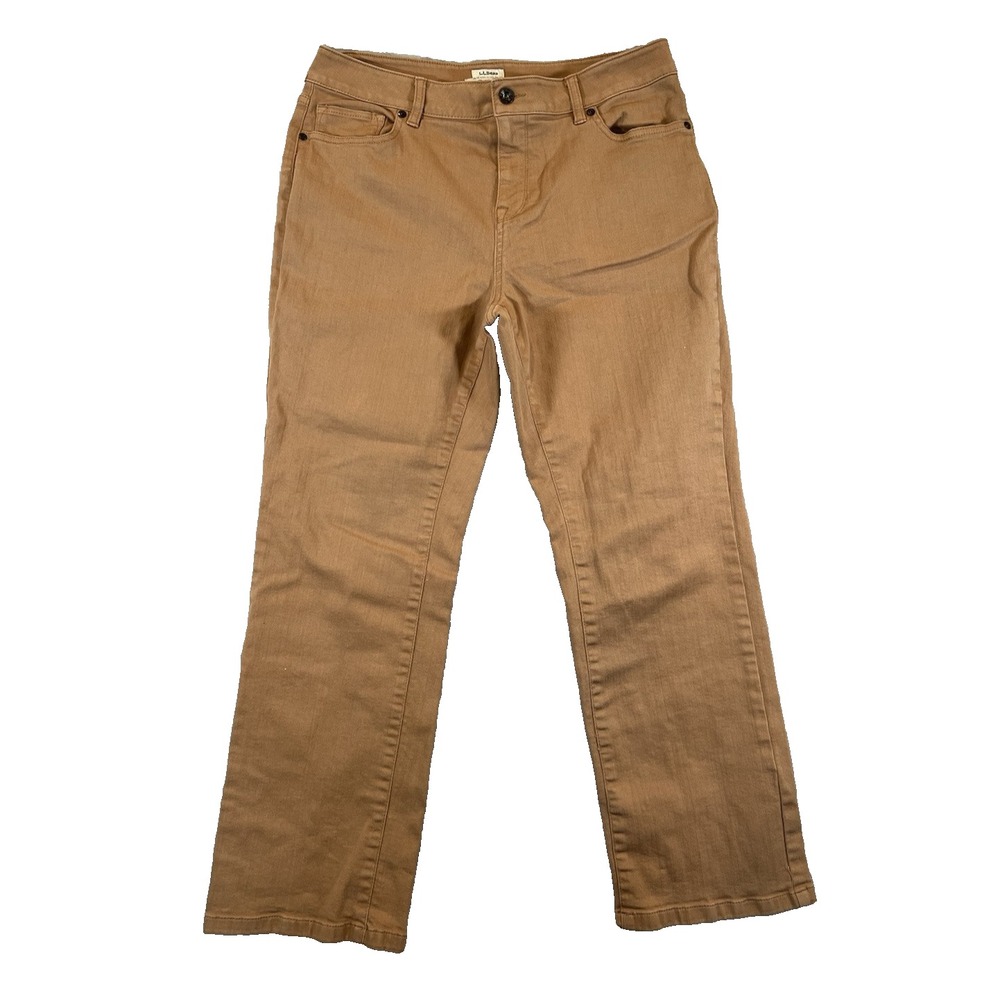 LL Bean Jeans Denim Classic Fit Straight Leg Tan‎ Stretch Womens Sz 12 Petite